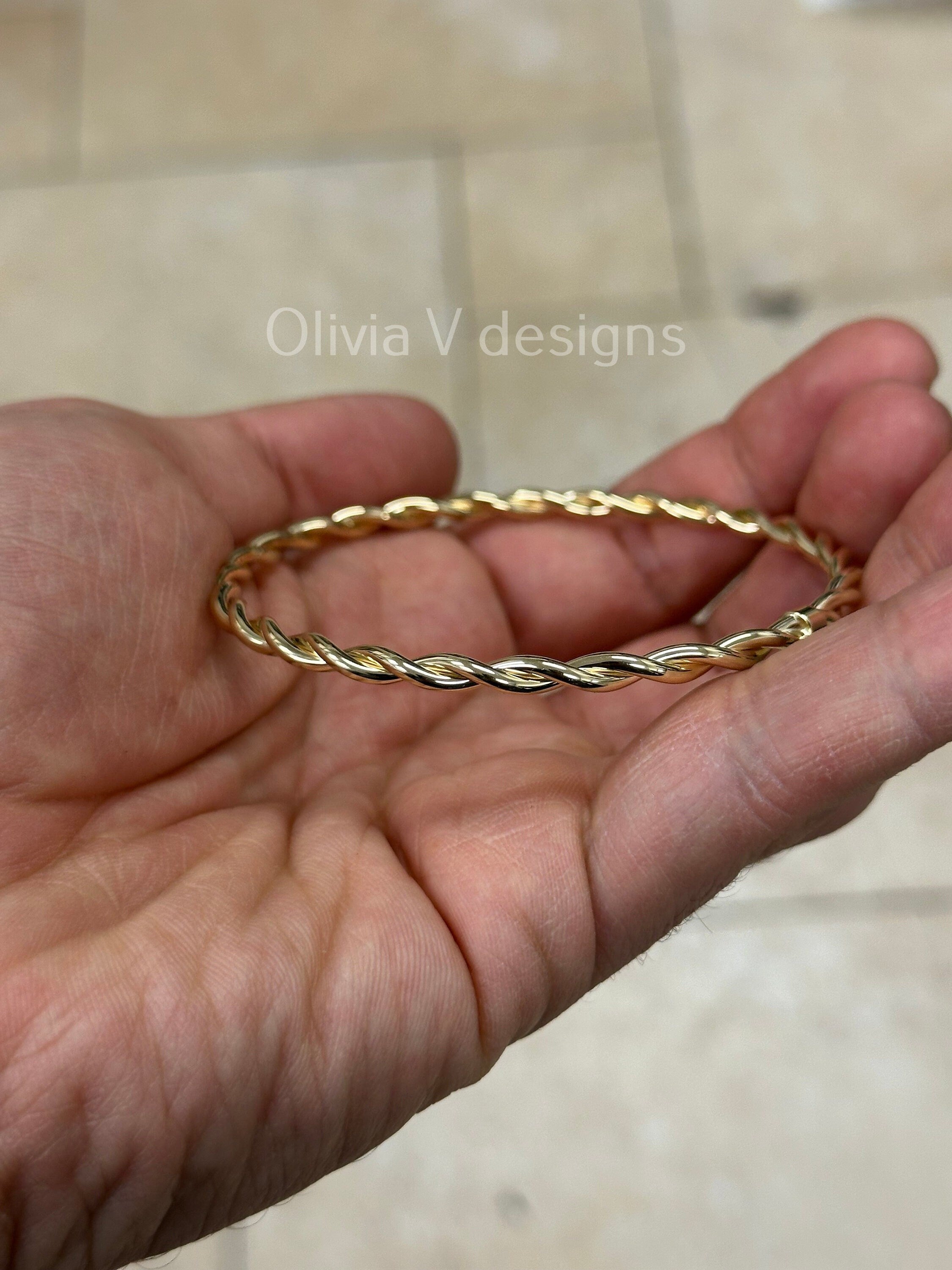 14k Yellow Gold Twisted Bangle Bracelet / Twisted Bangle / Cable Bangle Bracelet For Women