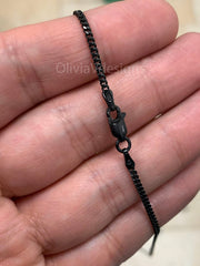 925 Sterling Silver Black Rhodium Italian Solid Cuban Curb Link Chain 16'' 18'' 20'' 22'' 24'' 30'' 2.00MM Chain For Men, Gift, Black