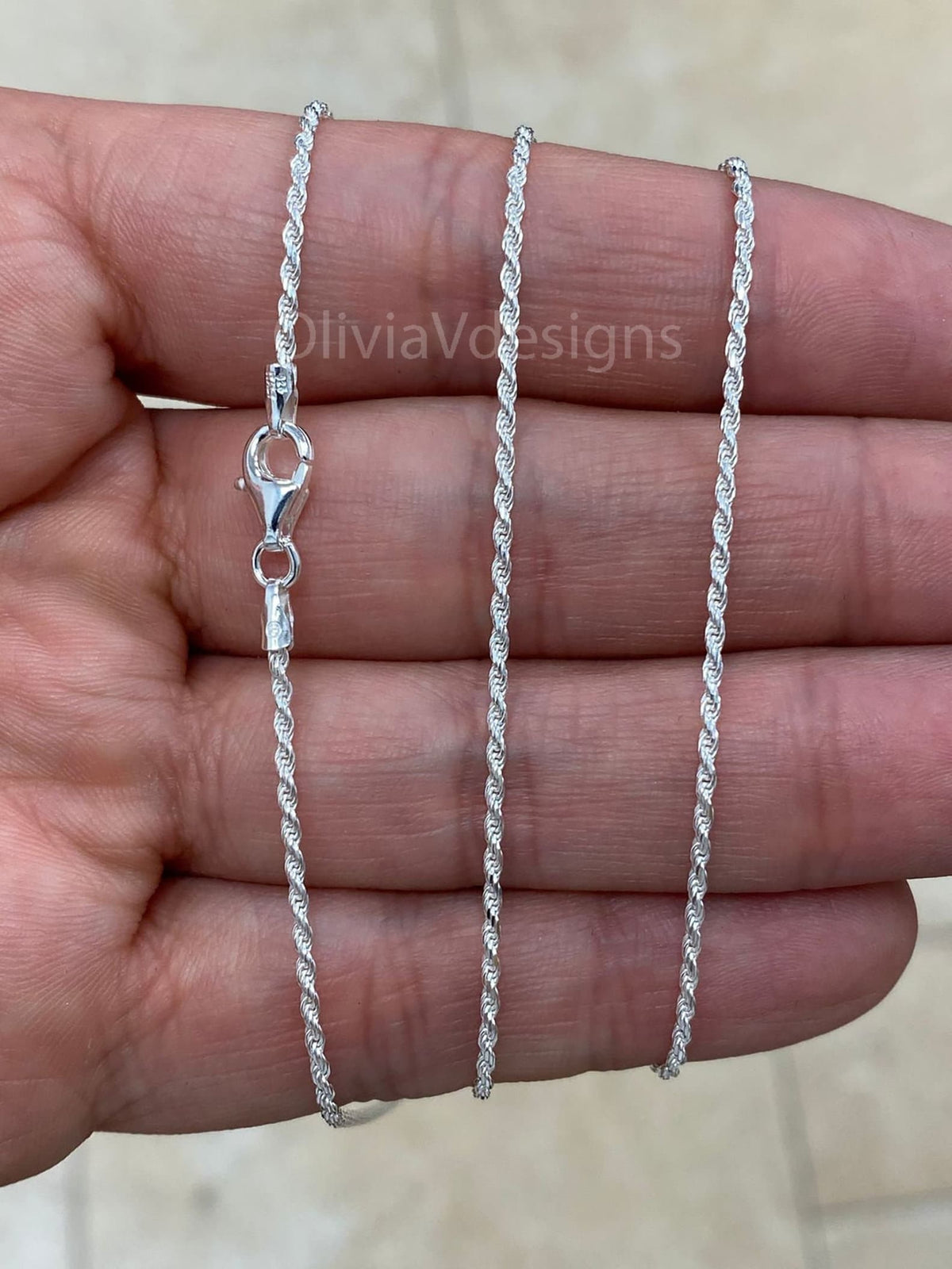 Solid 925 Sterling Silver Italian Rope Chain, 1.3mm, Diamond Cut, Necklace, Made in Italy, Gift For Him, Gift For Her, Rope Necklace