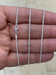 Solid 925 Sterling Silver Italian Rope Chain, 1.3mm, Diamond Cut, Necklace, Made in Italy, Gift For Him, Gift For Her, Rope Necklace