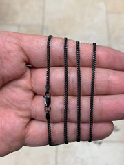 925 Sterling Silver Black Rhodium Italian Solid Cuban Curb Link Chain 16'' 18'' 20'' 22'' 24'' 30'' 2.00MM Chain For Men, Gift, Black