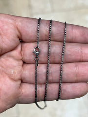 925 Sterling Silver Black Rhodium Round Box Riga Chain 1.50mm Necklace,925 Sterling Silver, Diamond Cut, Italy