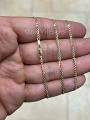 18K Solid Yellow Gold Flat Cuban 2mm Link Chain Necklace 16'' 18'' 20'', Layering Chain , Minimal Chain, 18K Gold Chain