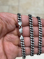 925 Sterling Silver Italian Solid Miami Cuban Curb Link Necklace Chain 20'' 22'' 24'' 30'' 6mm - Titanium Gunmetal Finish
