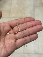 1.2mm Solid Adjustable Box Chain Chain REAL 14K Yellow Gold Up To 22", Box Chain, Genuine 14k