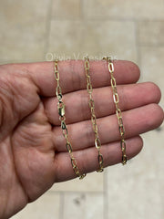 14k Yellow Gold Elongated Link Chain 3x6 , Paper Clip Necklace, Rectangular Staple Link Chain Necklace For Women, Layering Chain