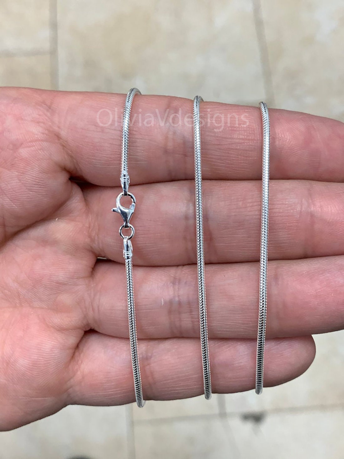 Real Solid 925 sterling silver Snake Chain necklaces 1.6mm 16",18",20",22",34",30" - Genuine 925 Silver - Round Snake